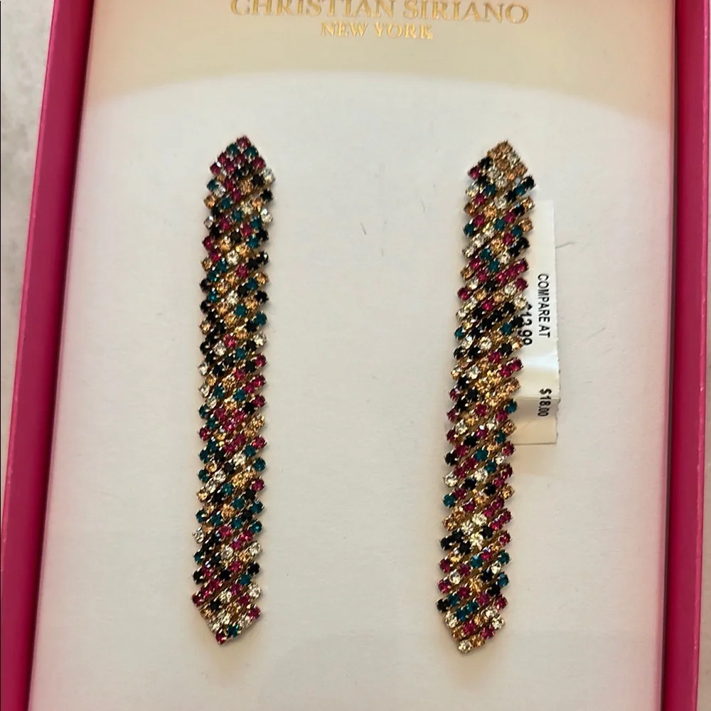 Christian Siriano Multi Colored Rhinestone Earrings- Brand New - Picture 2 of 3